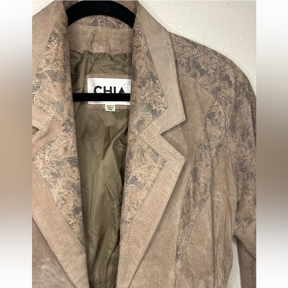 Vintage 90’s CHIA Cropped Brown Suede Leather Jacket Snake Print Panel Korea XS - Picture 7 of 16